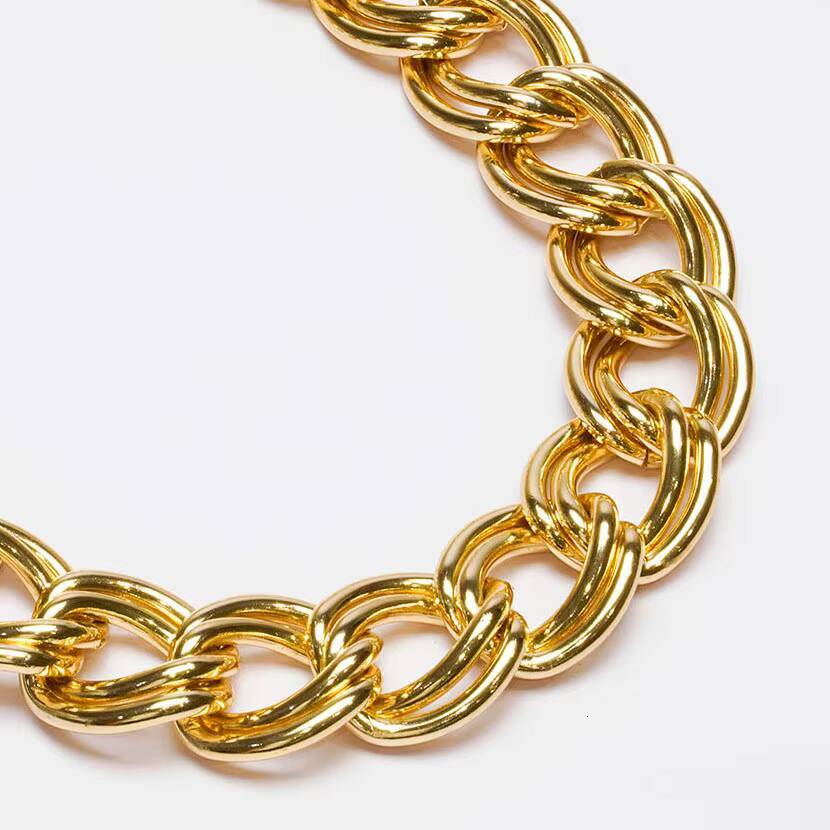45 Aluminum Alloy Minimalist 2Layer Link Cuban Chain Necklace Retro 14K Gold Plated Fashion Accessory