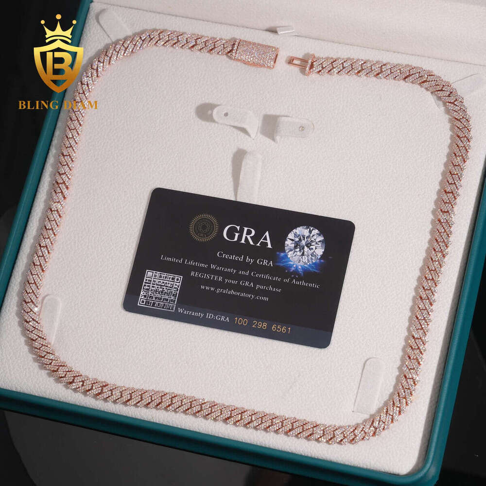 Hot Sale Fine Jewelry Sterling Sier 8mm Hip Hop Dia Iced Out Moissanite Cuban Link Chain