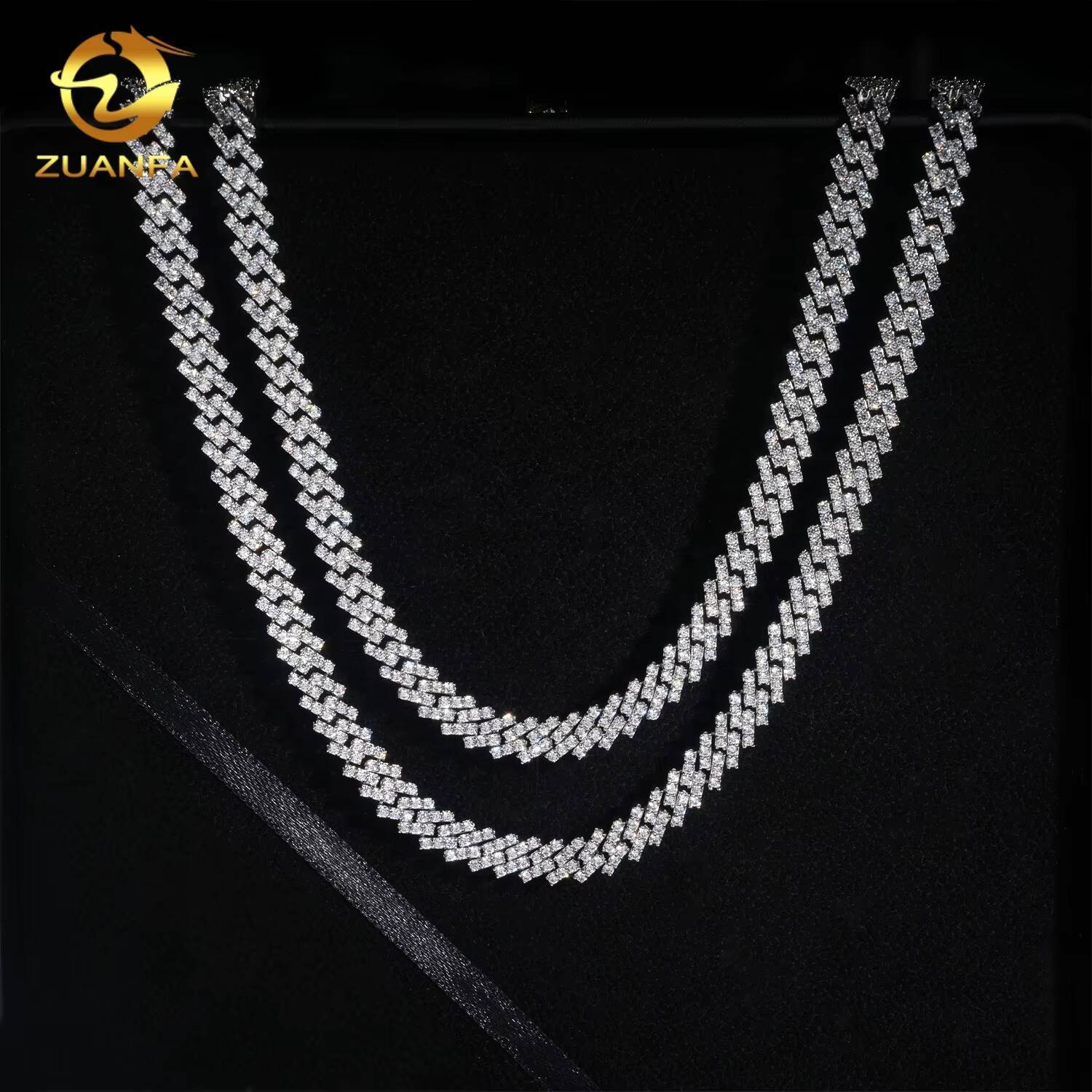 Hot Sale 925 Silver Hip Hop Jewelry Iced Out 8mm One Row Stone Miami Moissanite Cuban Link Chain