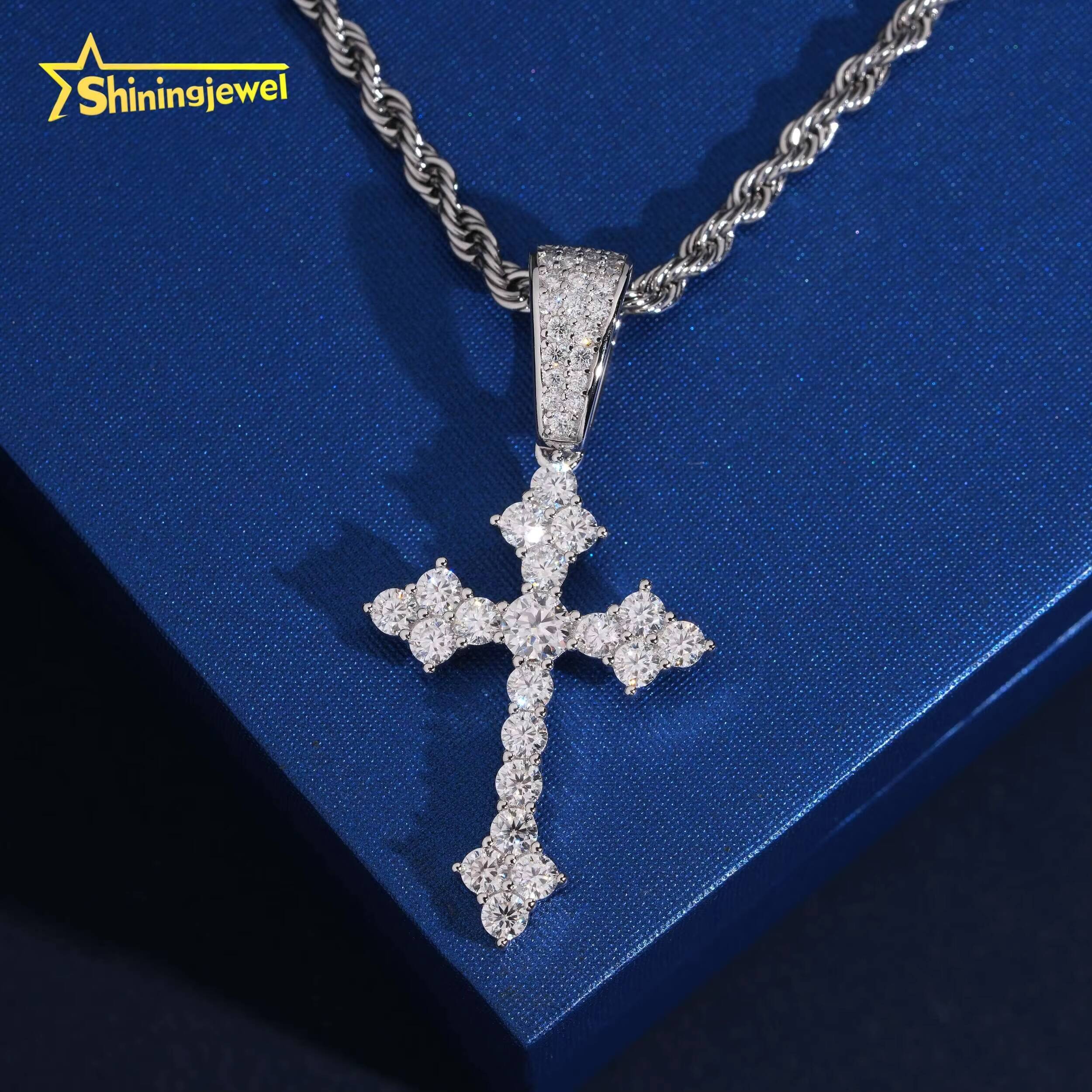 USA Warehouse Fashion Jewelry Gold Plated 925 Silver Moissanite Cross Pendant Custom Iced Out Hip Hop Diamond Charms Pendants