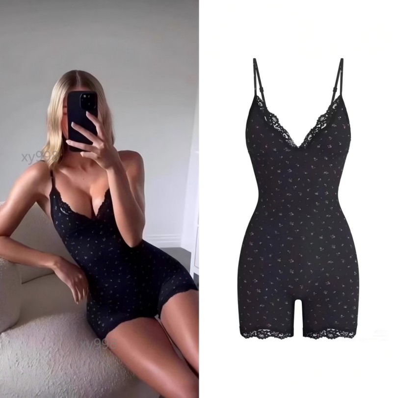 Womens SK FITS EVERYBODY LACE TRIANGLE ONESIE Lace camisole jumpsuit shorts