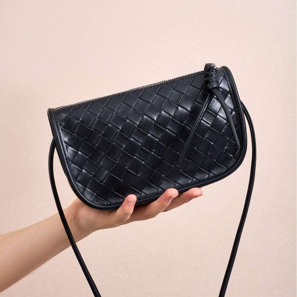2024 Summer New Genuine Leather Handheld Square Fashion Woven Double Zipper Single Shoulder Crossbody Small Casual Women's Bag