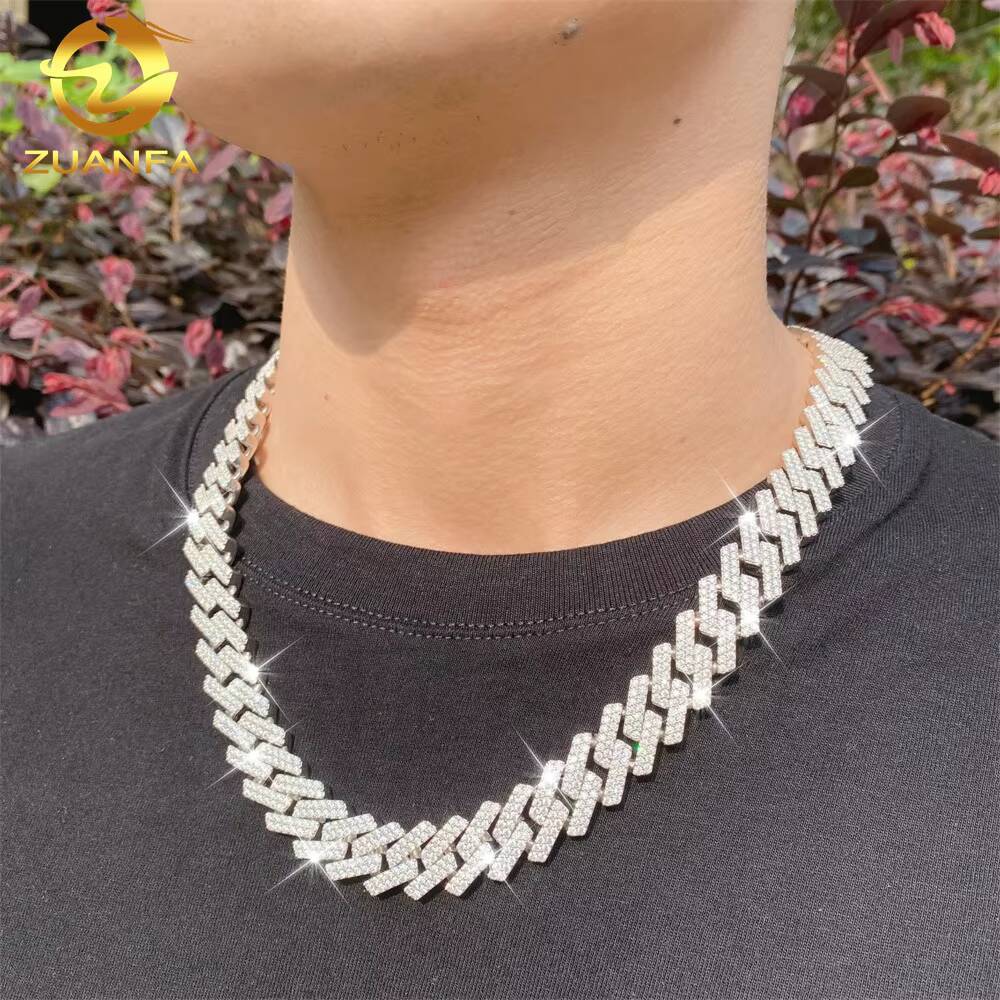 Hot Selling Drop Shipping Service 925 Sterling Silver Hip Hop 15mm Iced Out Moissanite Diamond Cuban Link Chain