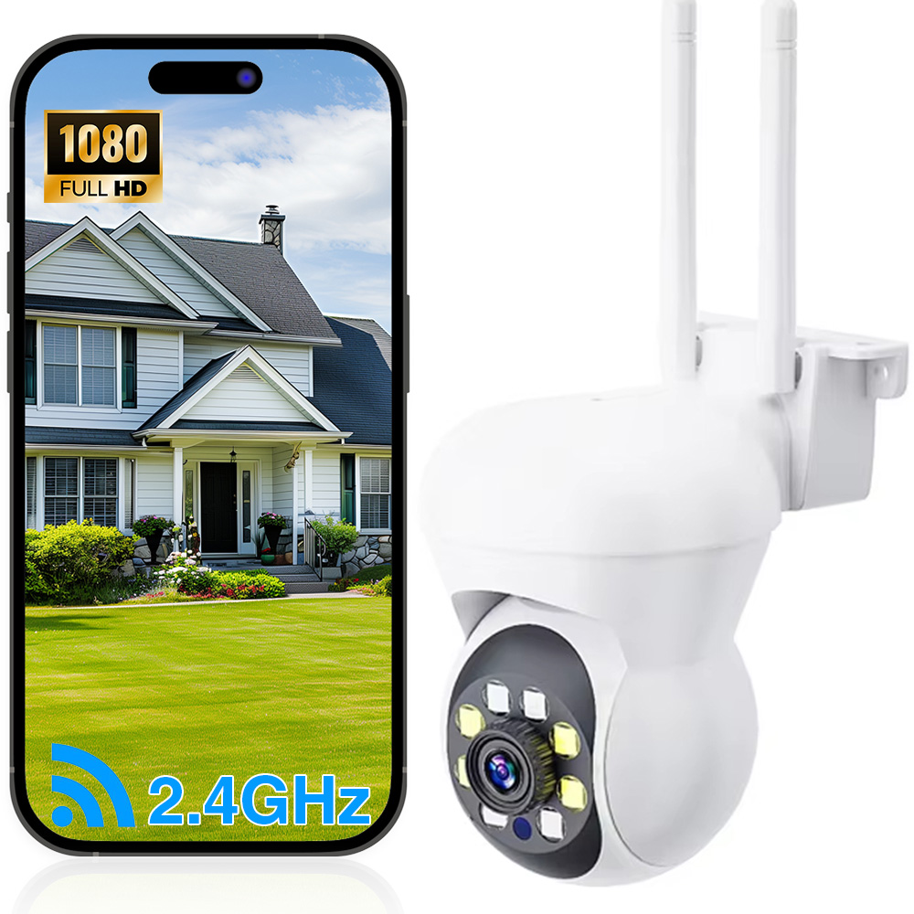 HD 1080P Surveillance, Panoramic Full Color Night Vision Outdoor Smart Security Camera PTZ 360° Rotation White