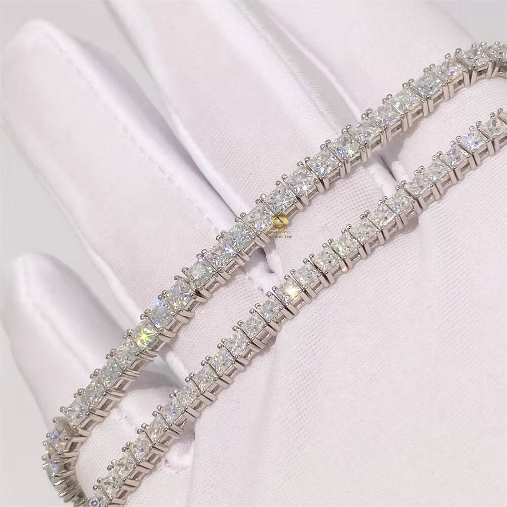 Large Stock Iced Out 25mm3mm Princess Moissanite Diamond 925 Sterling Silver Tennis Bracelet