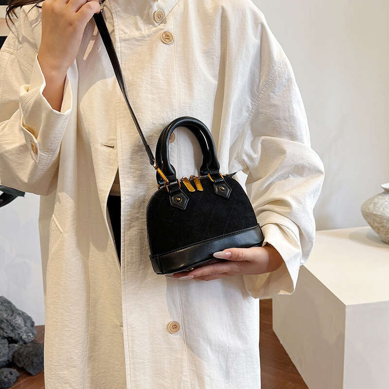 DHEssentials 2025 Women's Quilted Shell Bag, Faux Suede PU, Crossbody Shoulder Handbag, Color Block, Urban Minimalist, Black/Brown