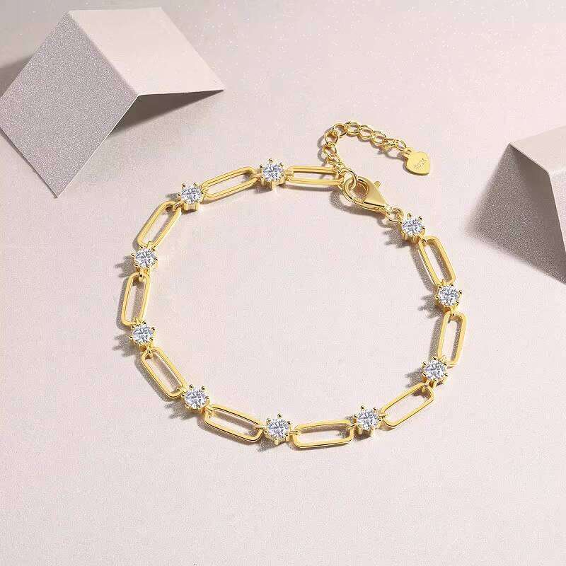 Sier & Gold Plated Moissanite 4mm Sparkling Stones Tennis Chain Bracelet