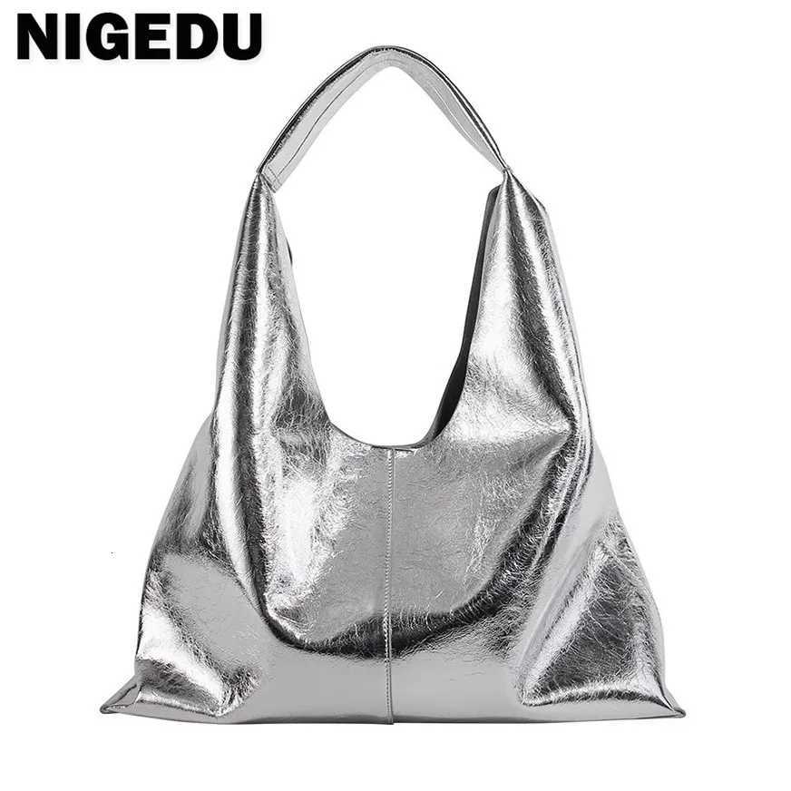 Fashion Silver Women shoulder bag Large design ladies Hobos handbags PU Leather Big Totes Commuting female Armpit bag bols Z250903