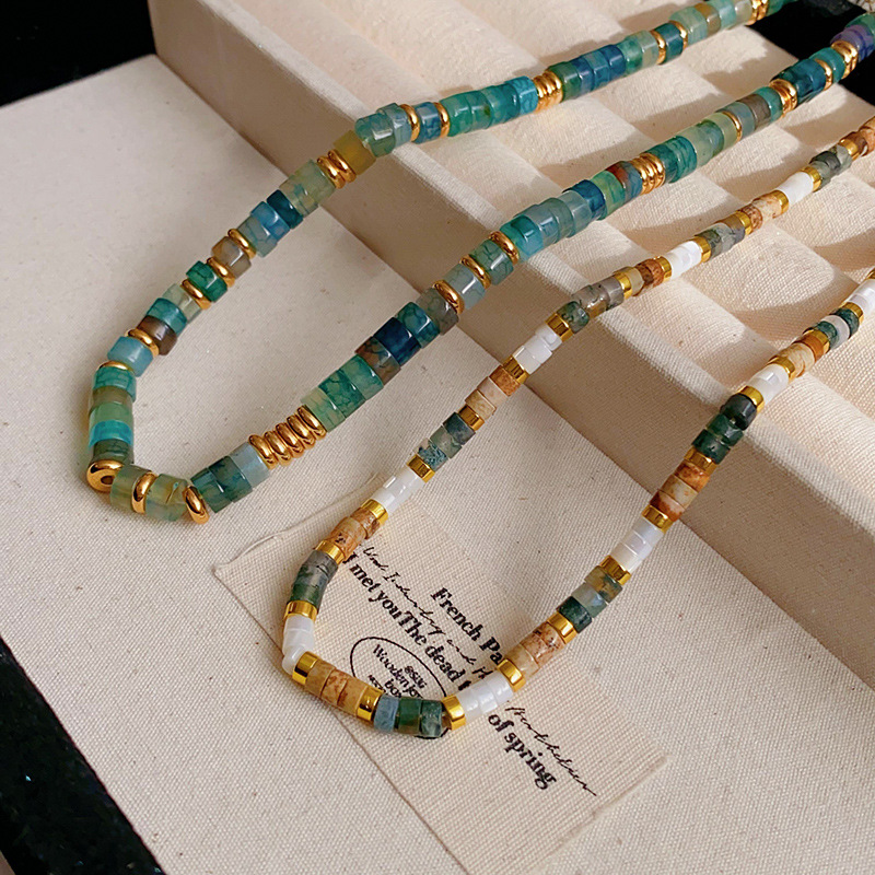 Gold Tone Beaded Choker Necklace With Multicolor Natural Stone & Shell Detail Boho Chic Style Daily & Vacation Wear Gift For Her Handmade-Like Jewelry