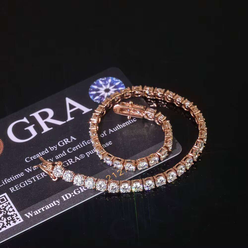 Shining VVS agate tennis bracelet necklace, rose gold plated ice-etched round-cut jewelry, suitable for women