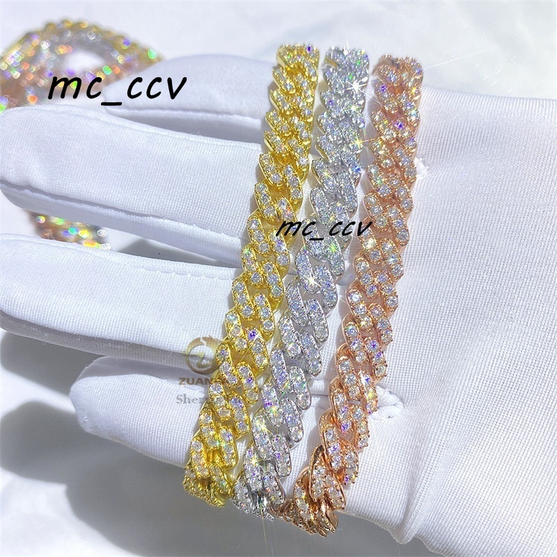 Hot Sell Vvs Moissanite Iced Out Bling Hip Hop 8mm Real Gold 10k Cuban Link Chain