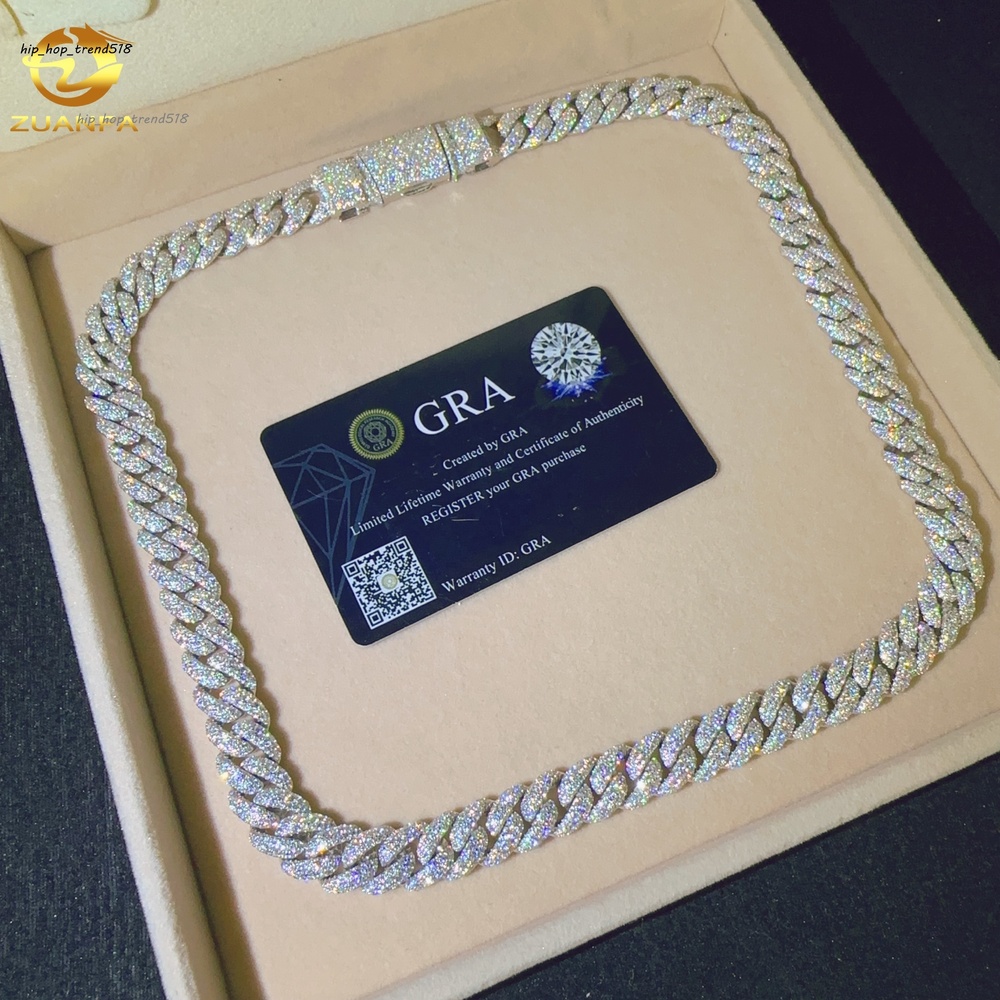 12MM Width Necklace Bracelet Silver 925 Iced Out Hip Hop Miami VVS Moissanite Diamond Jewelry Custom Cuban Link Chain