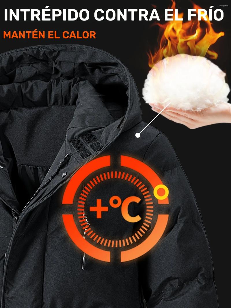 Men's Jackets Heavyweight Winter Coat Windproof Cold Weather Jacket With Full-Length Zipper Hooded Long Formality Large Front Pockets