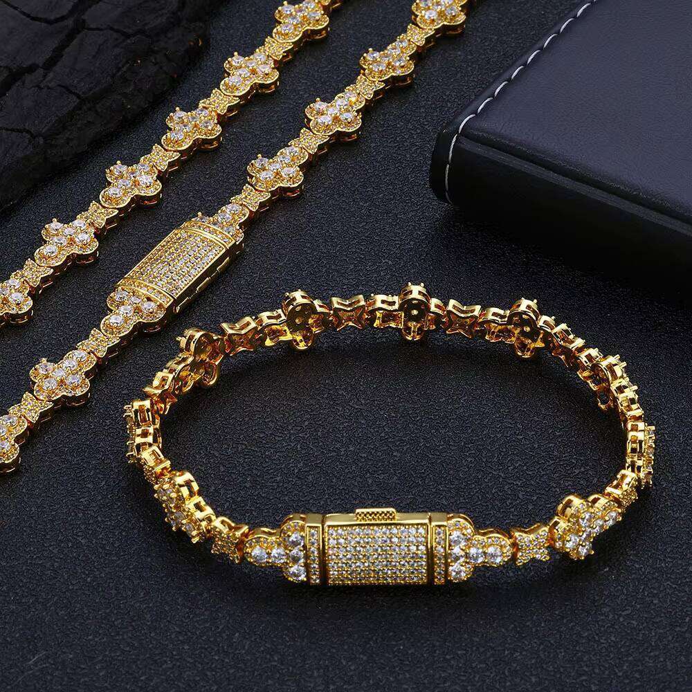 FineJewelry CZ Dia Tennis Chain Bracelet for Women High Quality Gold Sier Star Shape Bling Hip Hop Style Religious