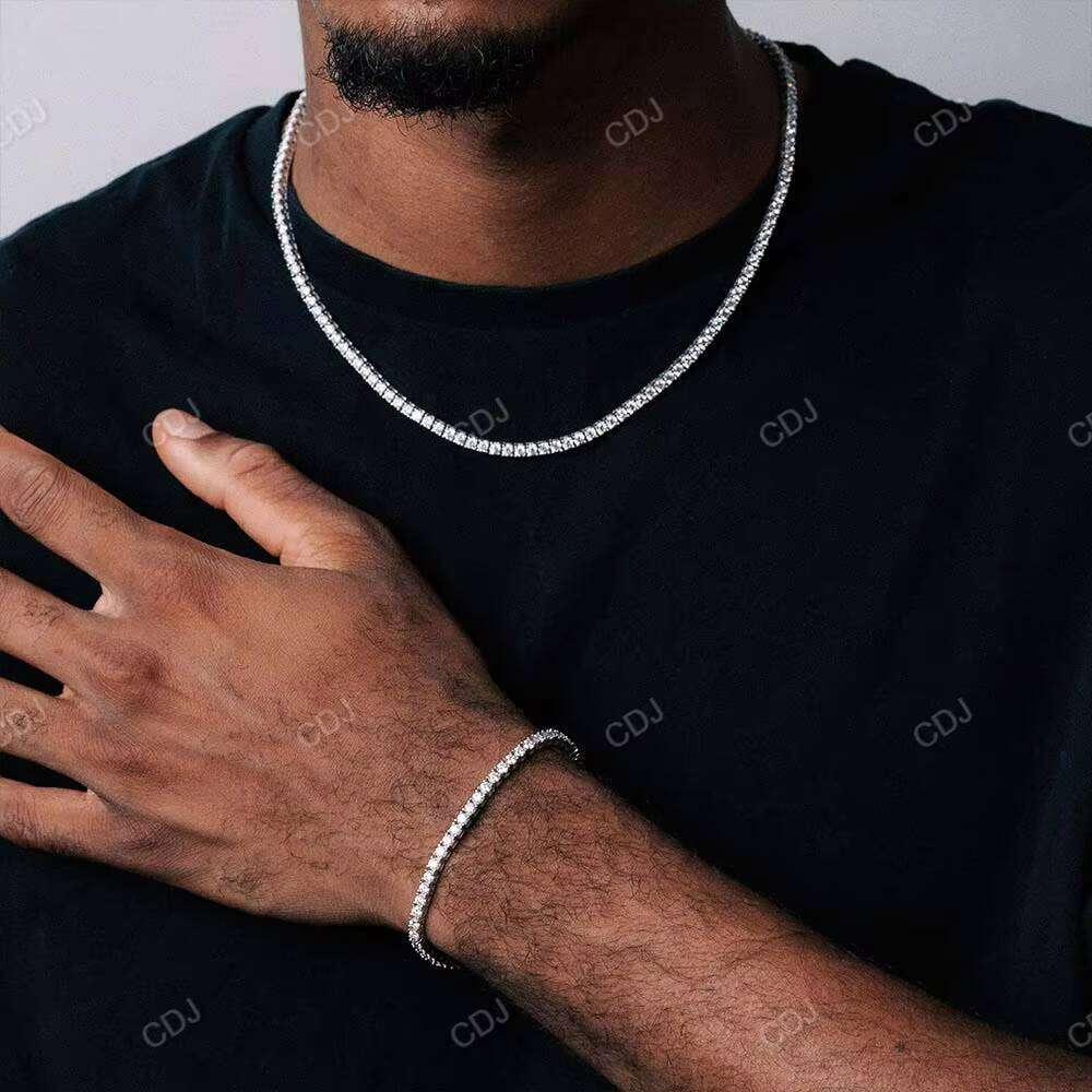 3mm 18 Inch Round Cut White Gold Sier Iced Out Moissanite Dia Tennis Chain Necklace For Men Women