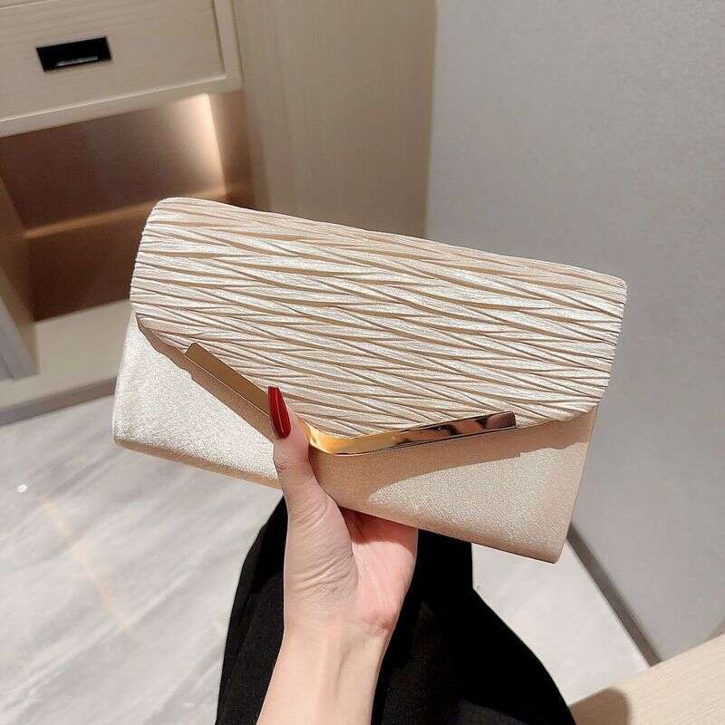 Ladies Satin Socialite Temperament Flip Handbag, Formal Dress Bag, Pleated Design Banquet Handbag