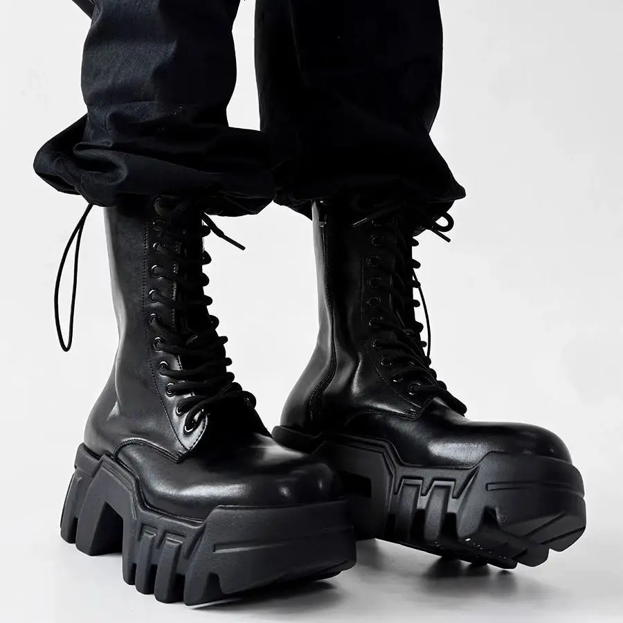 2025 Tooling High Top Mens and Womens Platform Tank Long Tube Big Head Inner Heightening Locomotive Bulldozer Boots 250904