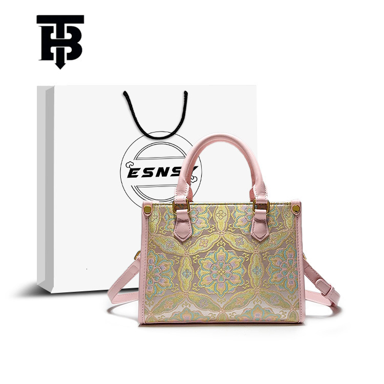 Luxury Bag TB BHULAMTE Designer Bag New Chinese Style Handbag For Women 2025 Spring Summer New Song Brocade Pattern Pink Design Tote Bag