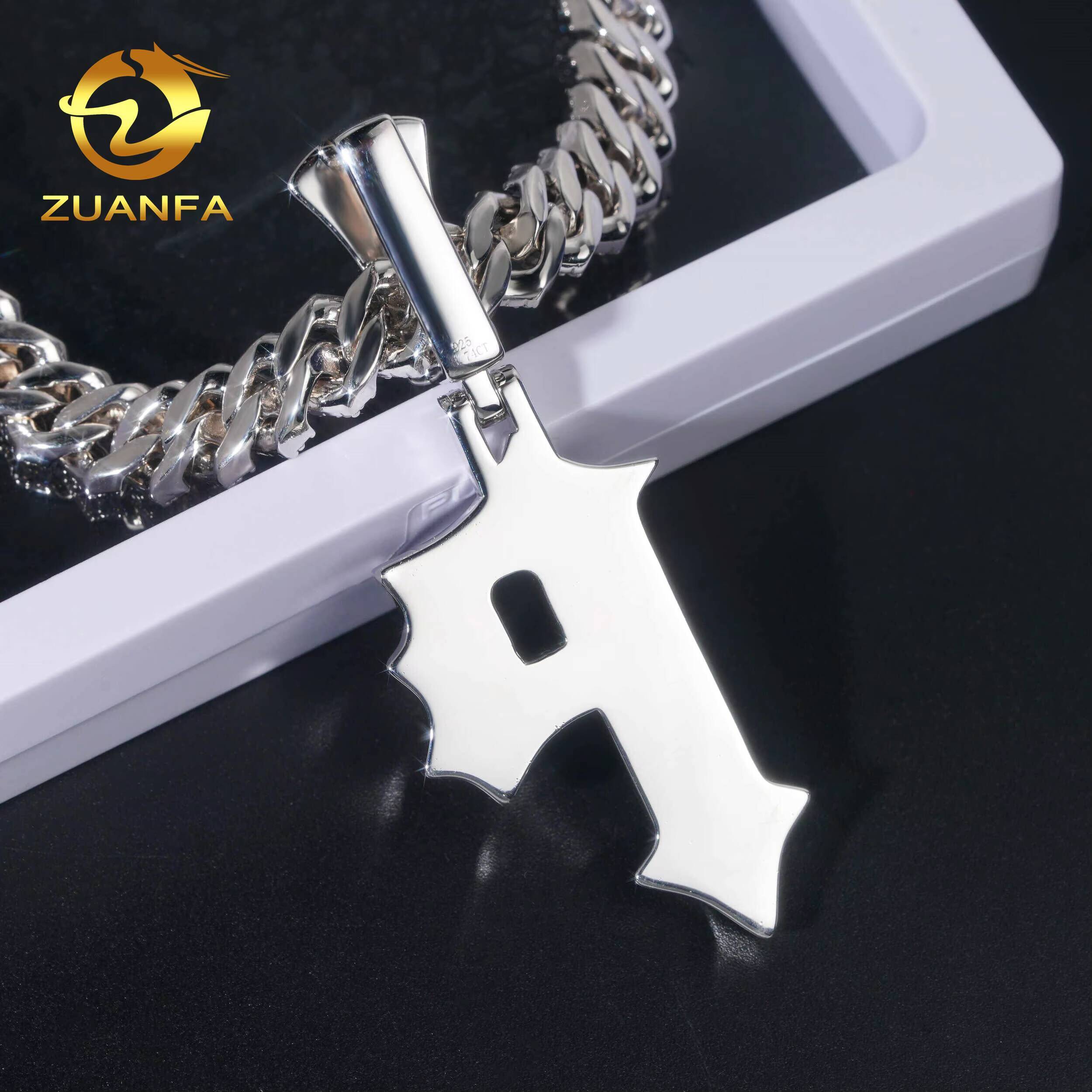 New Arrival Solid Back Hip Hop Pendant Iced Out VVS Moissanite 925 Sterling Silver Initial Letter Pendant Necklace