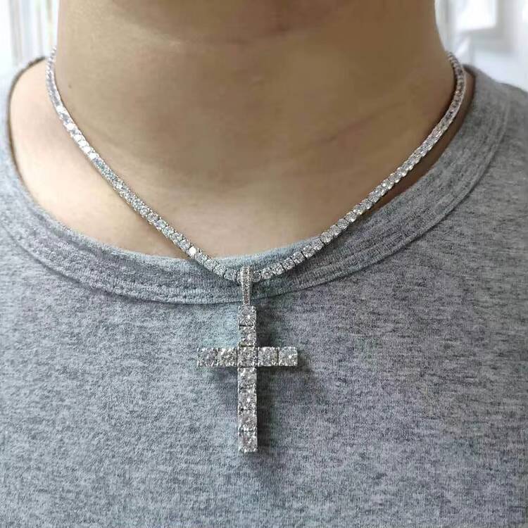 GZYS JEWELRY Wholesale High Quality Rap Men Gold Cross Necklace Jewelry Diamond Charm Pendant with Ice Tennis Chain