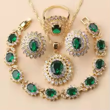 African 18K Gold Plated Bridal Costume Necklace And Earrings Blue Cubic Zirconia Jewelry Sets For Women Luxury Wedding