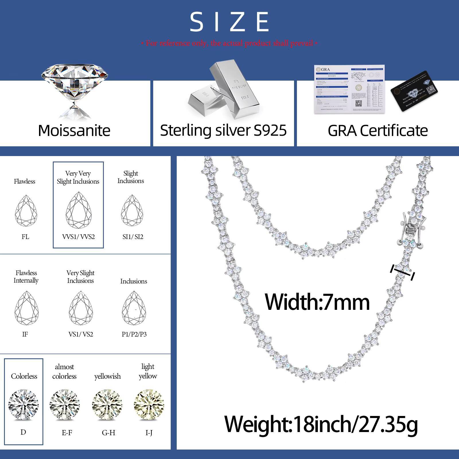New Arrival Rapper Jewelry 7mm 925 Sterling Silver Iced Out White Gold Pass Diamond Tester Moissanite Cross Tennis Chain