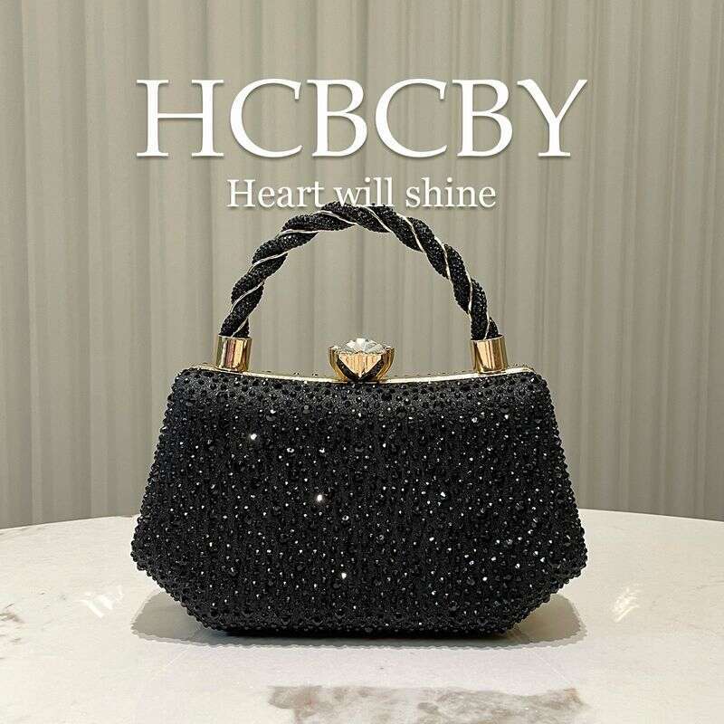 Black Shiny Double Sided Hot Dia Rhinestone Clutch Women's Fashionable And Elegant Evening Bag Handbag