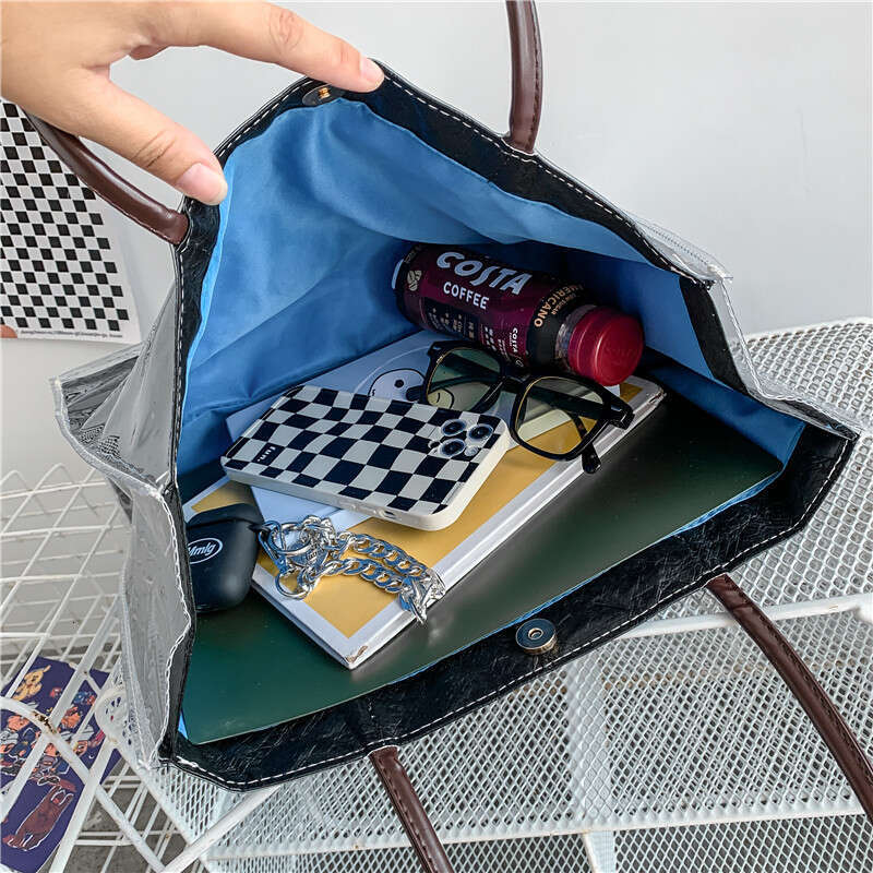 DuPont Kraft Paper Handbag Women PVC Capacity Shopping Transparent Jelly Single Shoulder Tote Large Bag