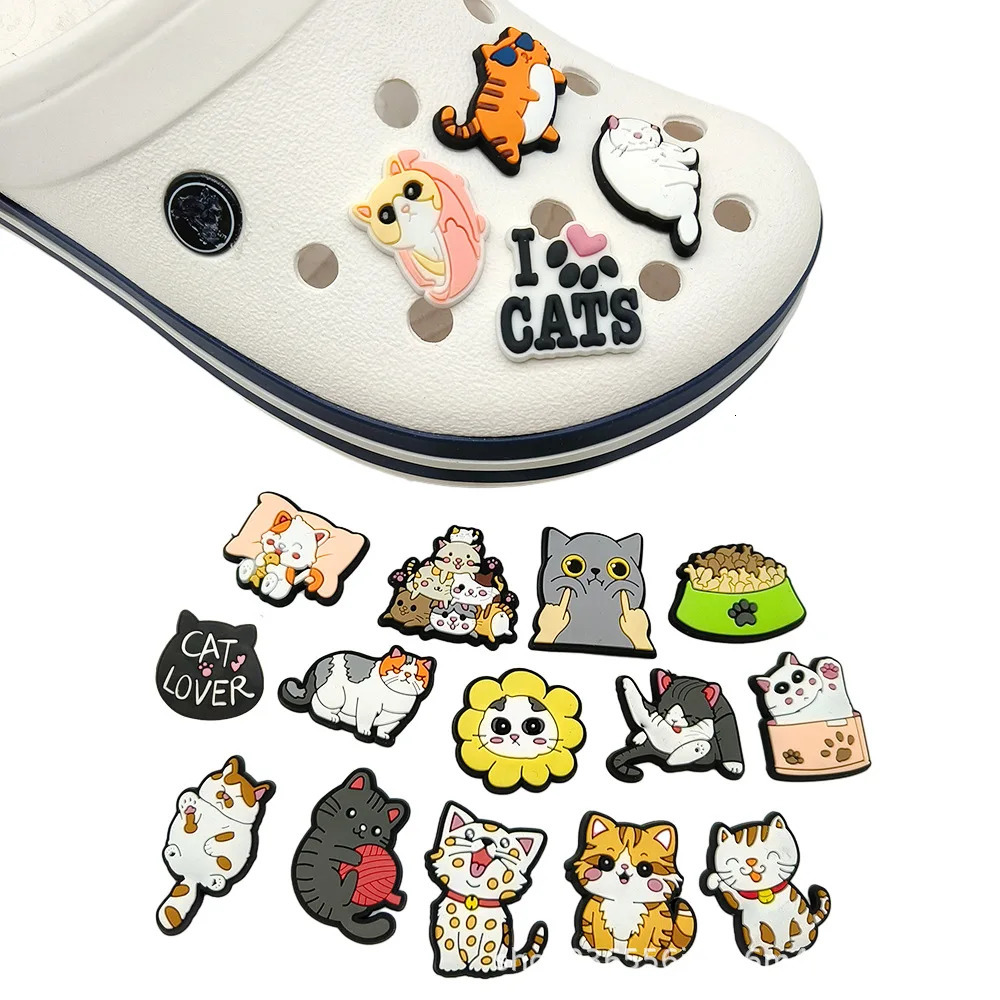 1pc Cute Cartoon Cats PVC Shoe Charms for Clogs Accessories Shoe Decorations Sandals Pins DIY Beach Bags Accessories 250904CJ