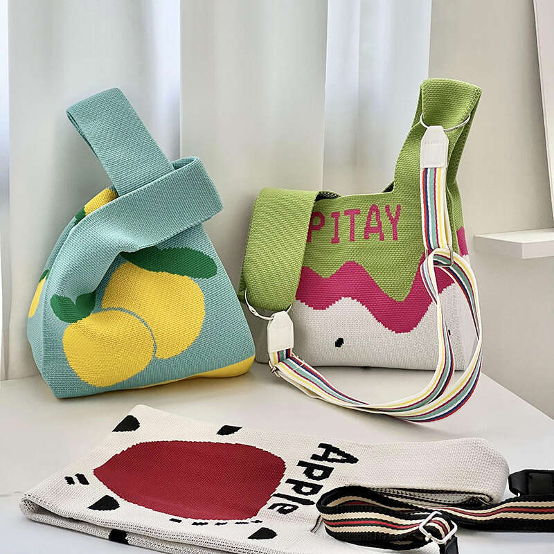 INS New Fruit Style Knitted Handbag Versatile Women's Shoulder Bucket Gift Bag