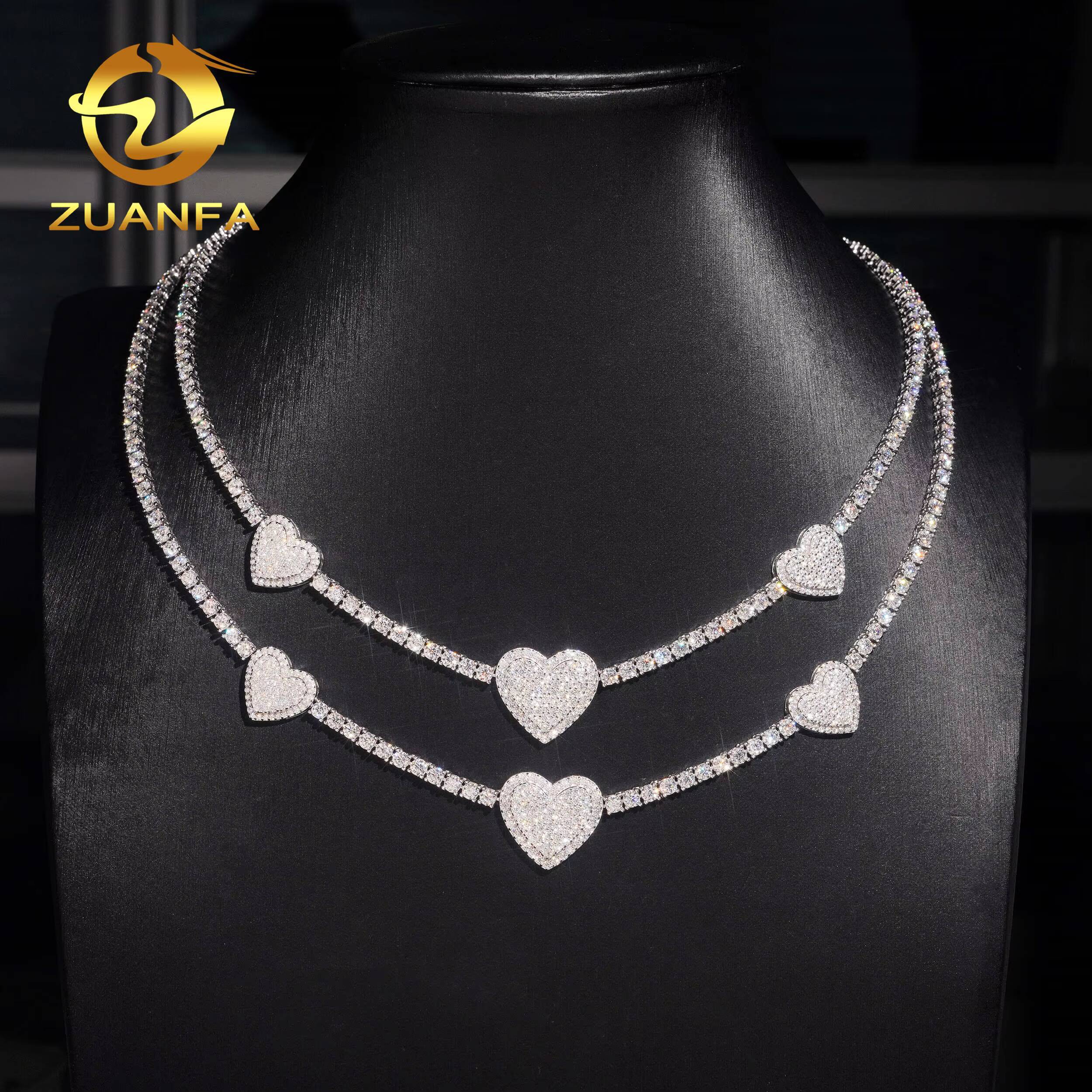 Heart Shape Moissanite Tennis Chain Necklace Charm Necklace 925 Sterling Silver Iced Out Hip Hop Jewelry