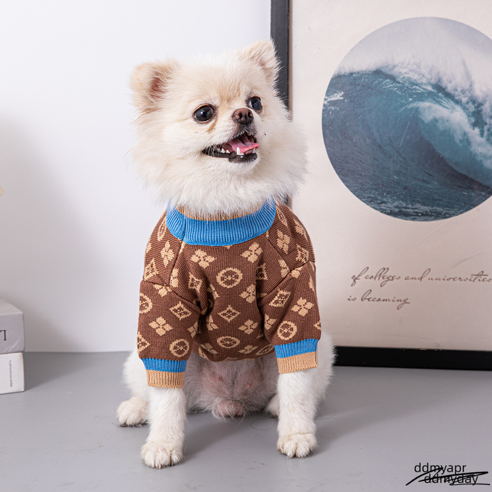 Dog Sweaters Small Medium Dogs Fall Classic Knitted Flower Pattern Puppy Holiday Winter Coat Clothes For Female Girl Male Boy Warm Brown XXL ddmyday d