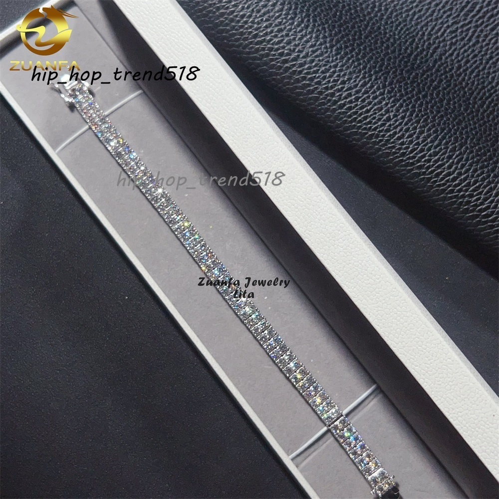 Pass Diamond Tester 925 Silver 3MM Moissanite Double Rows 6MM Width Tennis Chain Bracelet