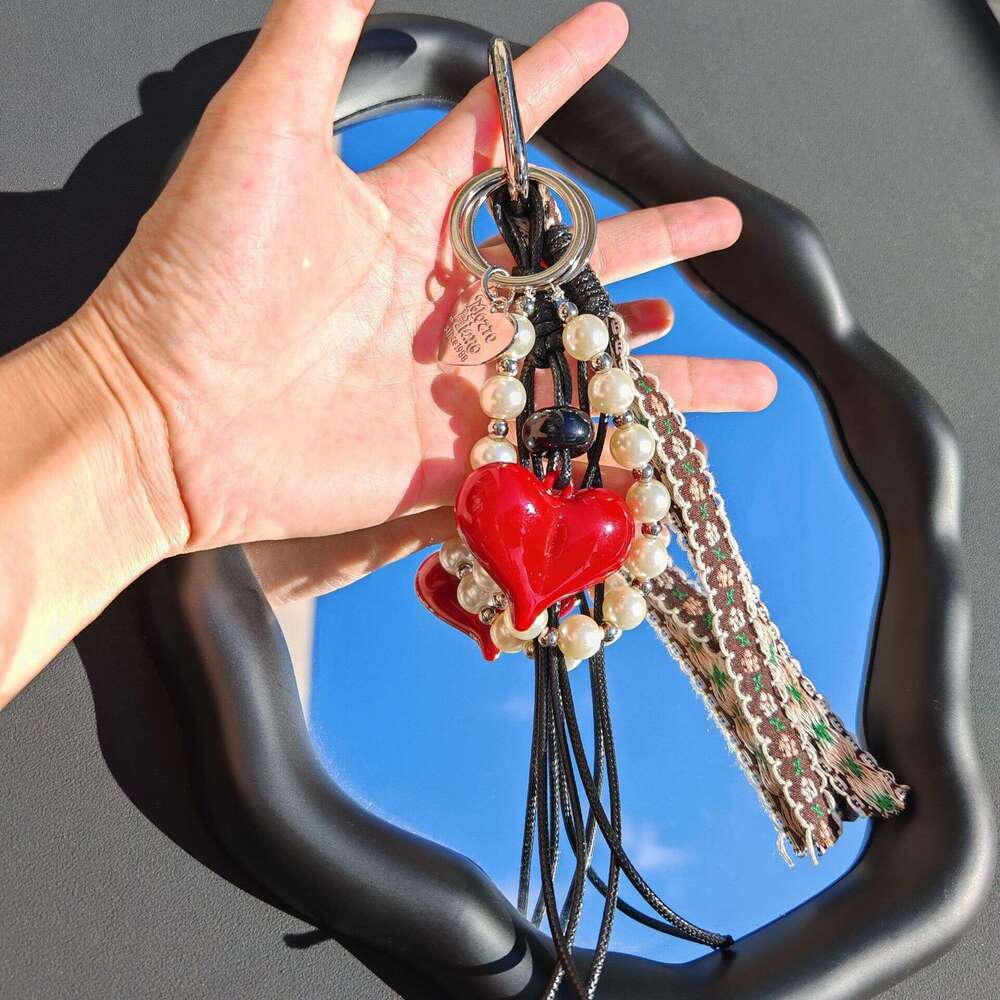 DHEssentials 2025 Spring Fresh Style Charm, Retro Woven Bag Pendant, Plastic Resin Keychain, Love/Bell Design, Multi-Color