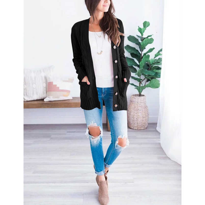Women's 2025 Fall Long Sleeve Cable Knit Sweater Open Front Cardigan Button Loose Outerwear
