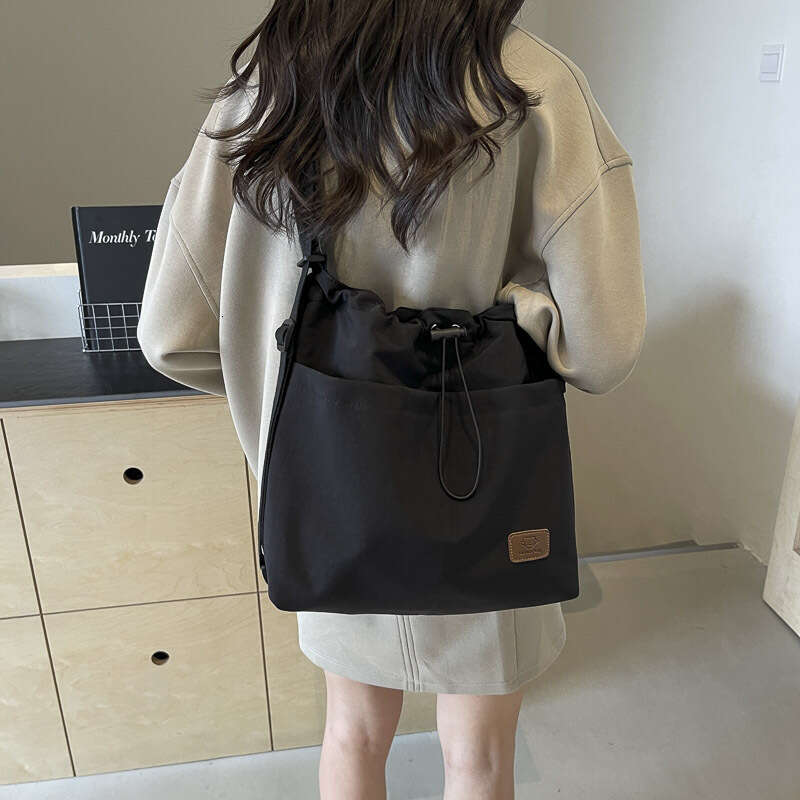 Large Capacity Bucket Canvas Drawstring Single Shoulder Crossbody Tote Bag Women's Multifunctional Backpack Autumn New Style