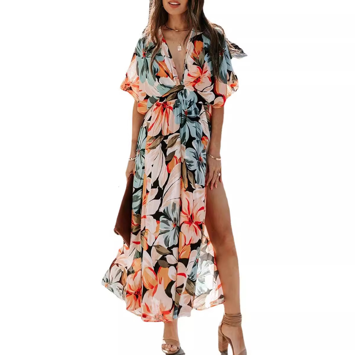 2025 Summer Womens New Sexy HighWaisted Fashion Printed Split Dress