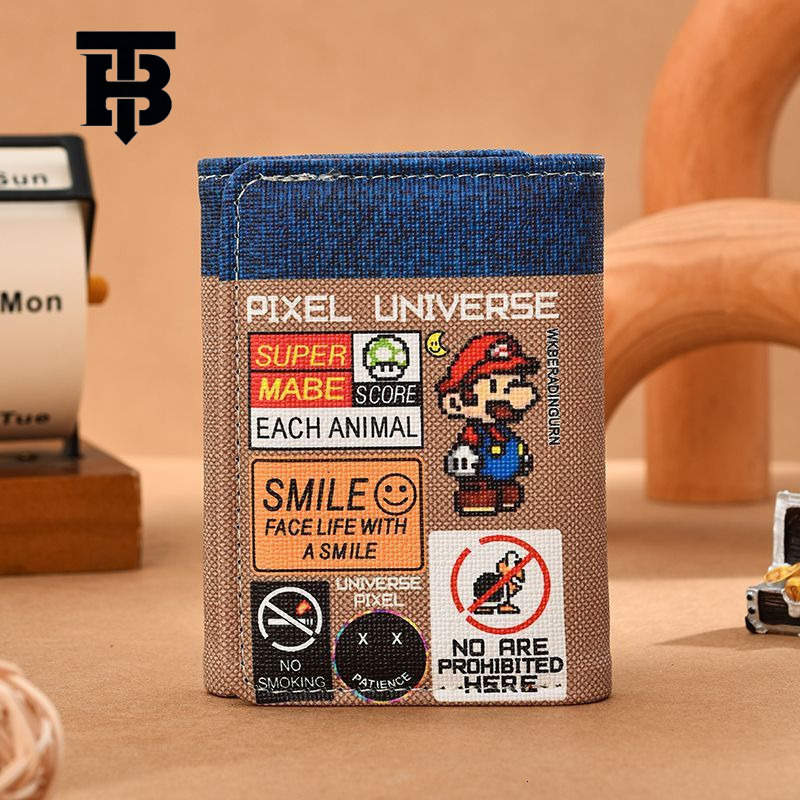 TB BHULAMTE Designer Bag Super Mario Wallet Men Canvas Vertical Fashion Luxury Bag Trend Student Youth Game Cartoon Anime Peripheral Card Holder