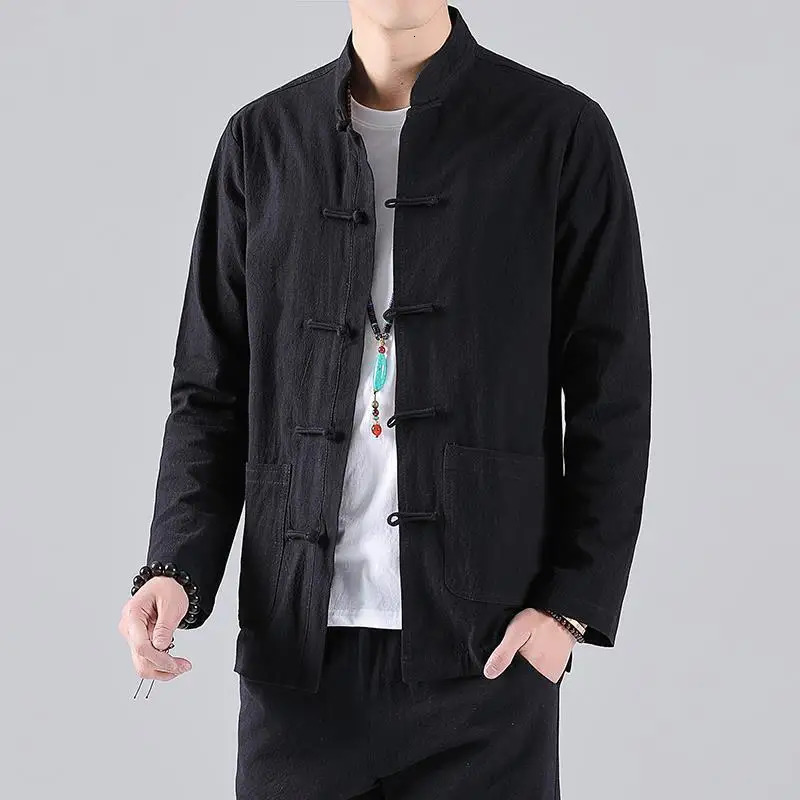 Chinese Style Mens Linen Shirt Spring and Autumn Chinese Loose Longsleeved Shirt Retro Style Tang Suit Top 250905