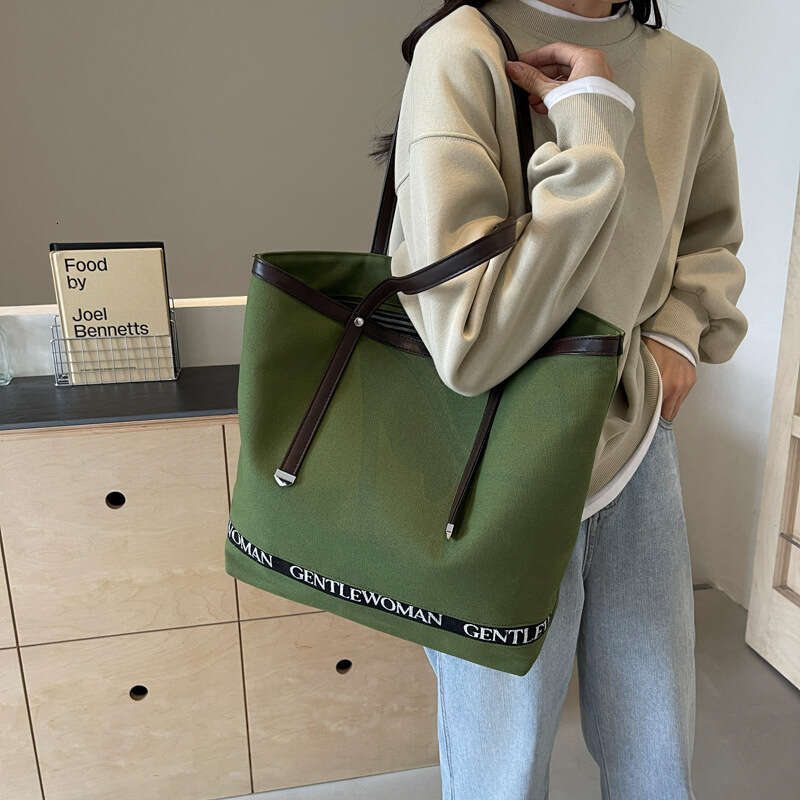 Designer Bags Gentle Woman Color-Block Letter Print Large Capacity Tote Canvas 2025 New Versatile Shoulder Bag