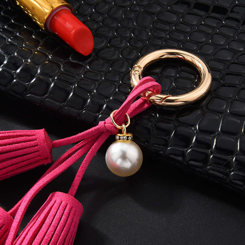 DHEssentials Velvet Tassel Charm, Rhinestone Pearl, Korean Style, Bag/Key/Car Pendant, Multi-Color, Gift-Grade