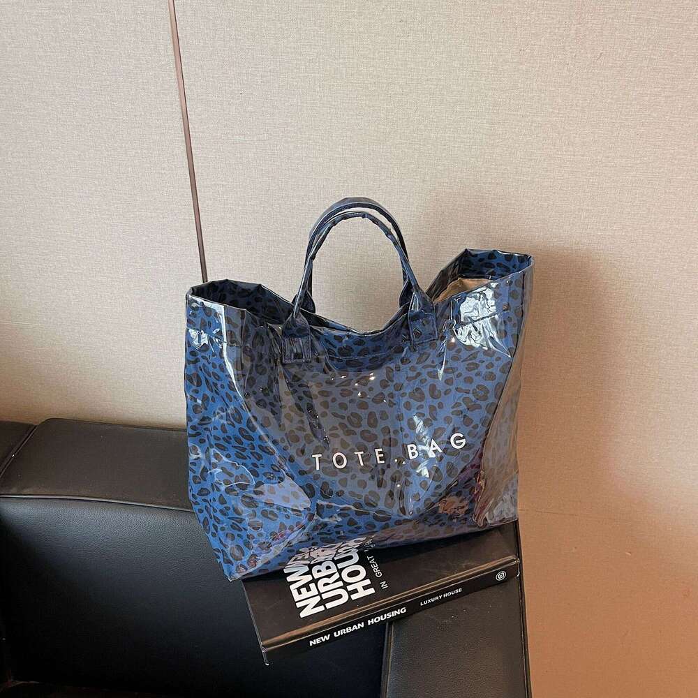 2025 Large Capacity Leopard Handheld Tote Summer New Letter Print Beach Jelly Women's Bag