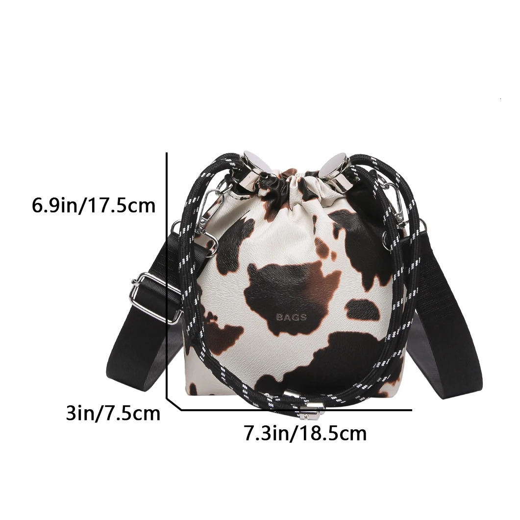 Mini Bag For Women Leopard Leather Bucket Crossbody Bag Small Phone Bag Drawstring Shoulder Bag Wide Strape Female Bolsa Black 250903