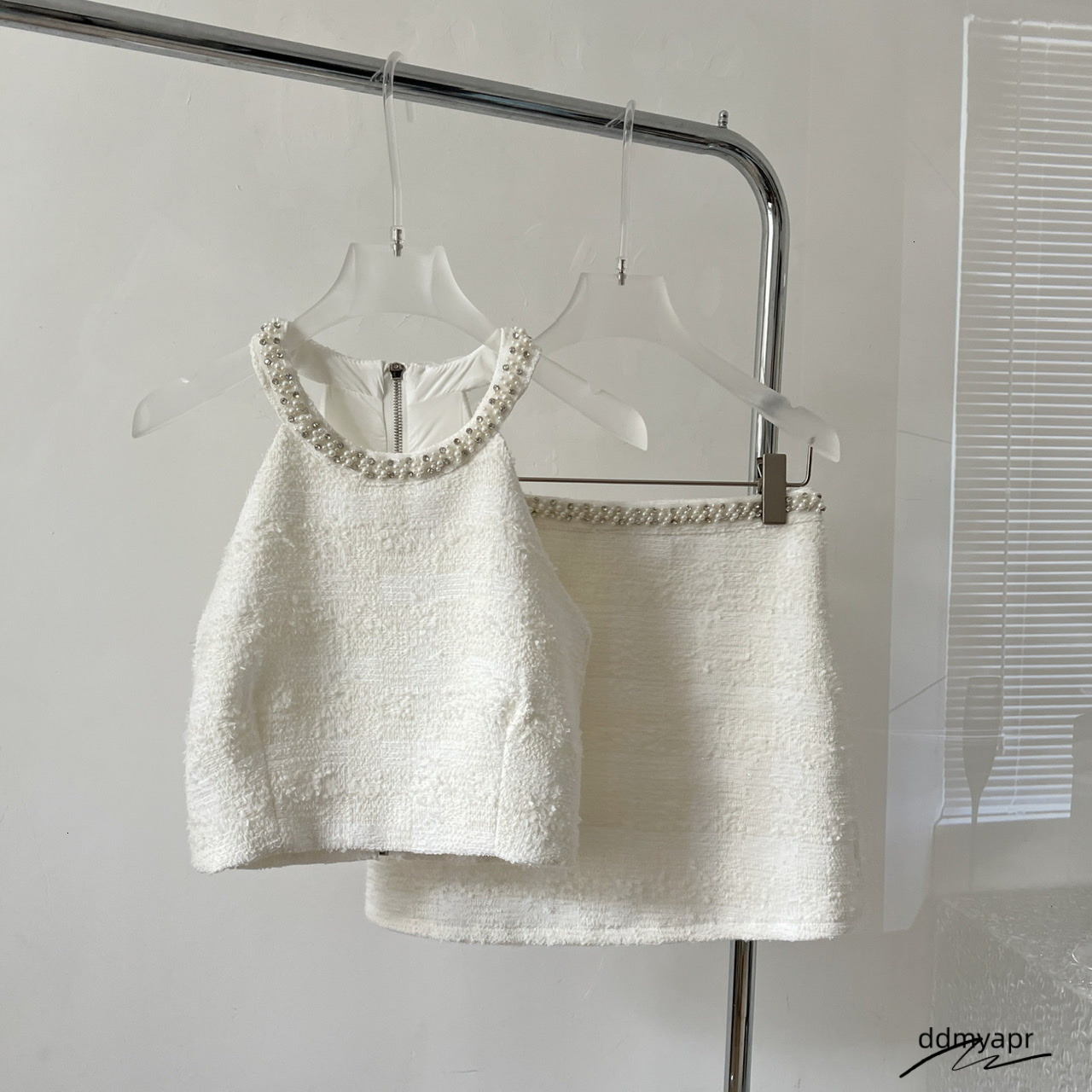 Two Piece Dress Korea Small Fragrance Summer Tweed 2 Outfits Suit Sexy Short Cropped Tops A Line High Waist Ddmydec Mini Skirt Mujer Set 230707