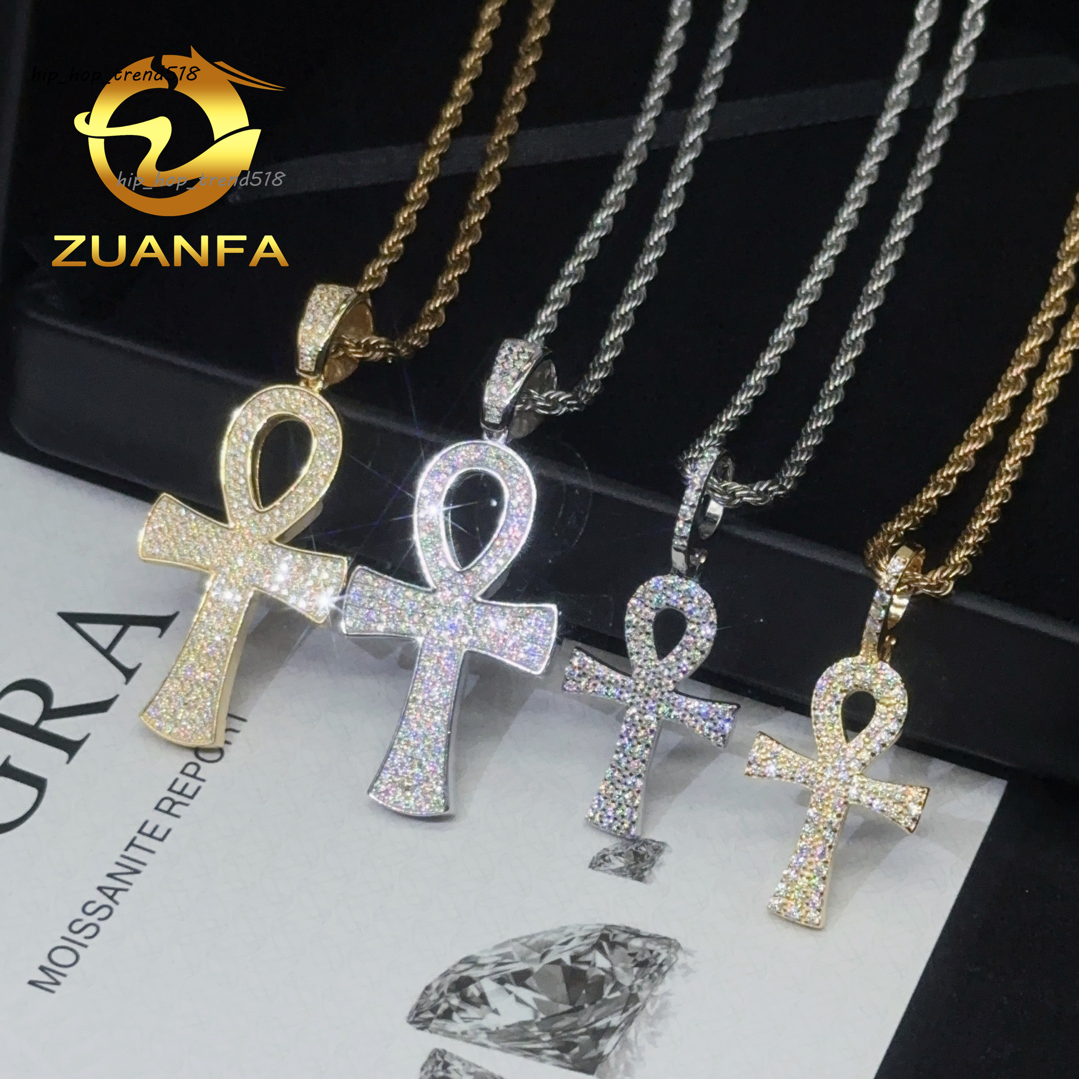 48h Shipping Hip Hop Jewelry Cross Moissanite Pendant Men 925 Silver Iced Out Pendant Pass Diamond Tester Stainless Steel Chain