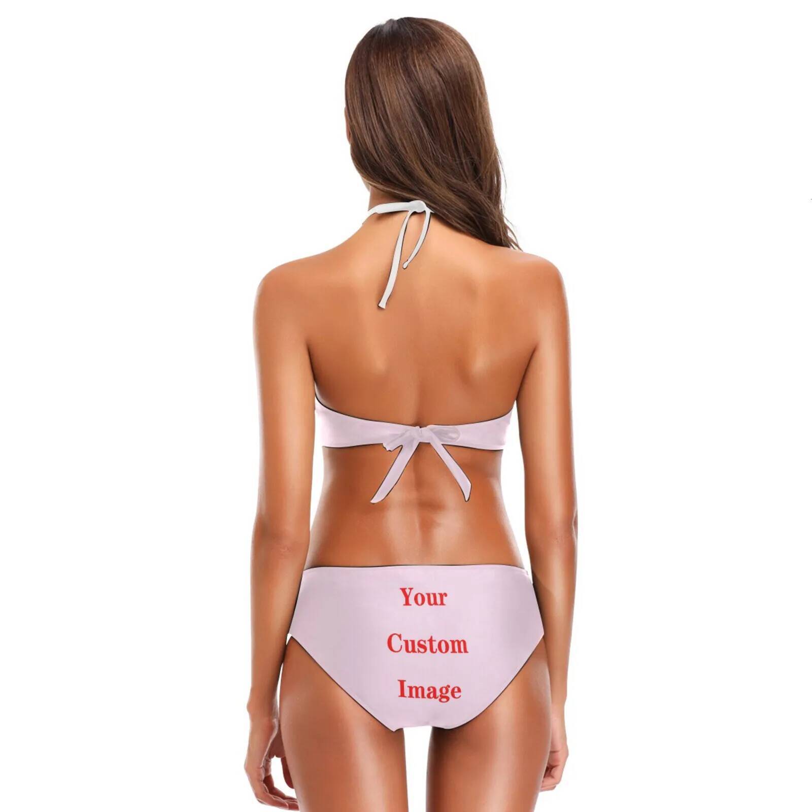 One-piece lace-up Bikini Sets Women Sexy Thong Two Pieces Swimsuits Custom pattern 2025 New Girl Beach Bathing Suits Swimwear