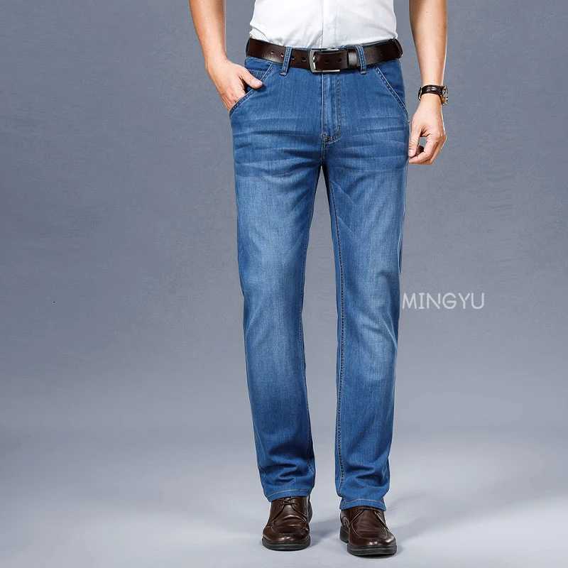 Brand Clothing High Quality Summer Cotton Mens Jeans Classic Business Straight Denim Black Pants Work Trouser Male Plus size 40 W250905