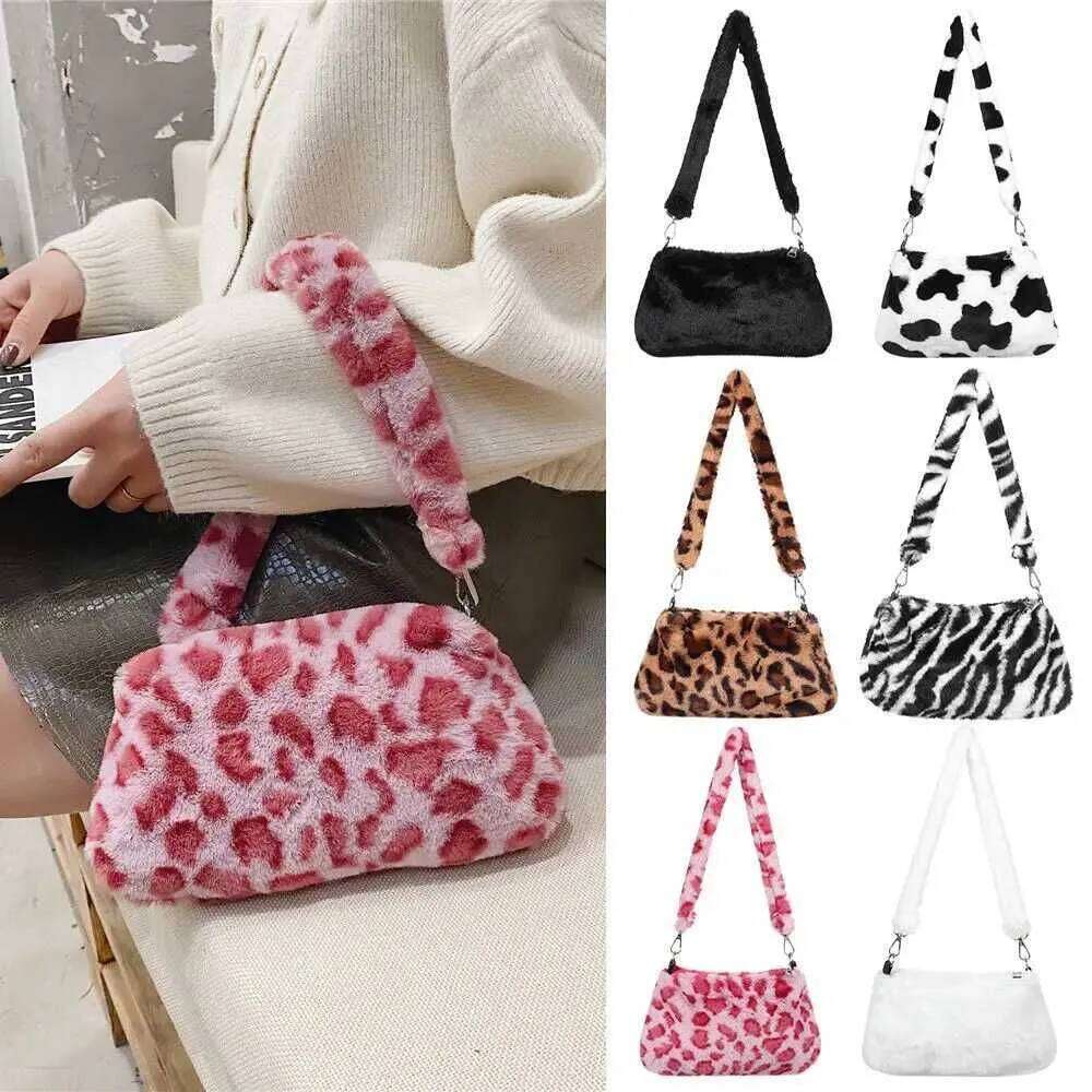Leisure Animal Leopard Print Plush Womens Shoulder Bag Y241025