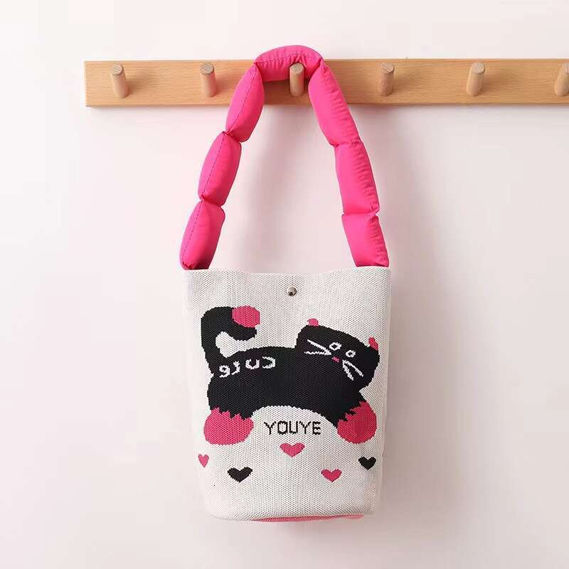 Knitted Handbag Casual Versatile Drawstring Tote Gift Packaging Souvenir Lunch Water Bucket Bag