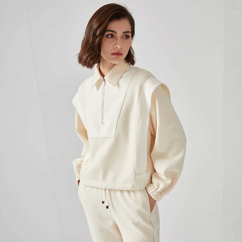 K712W 61 combed cotton Autumn and winter new womens longsleeved sweatshirt colorbloCKed pullover top CloTHing Z250905